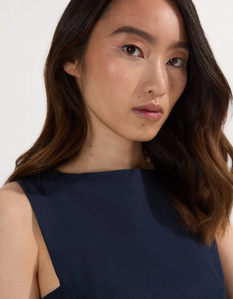 Petite Premium Tailored Linen Tab Waist Pencil Midi Dress