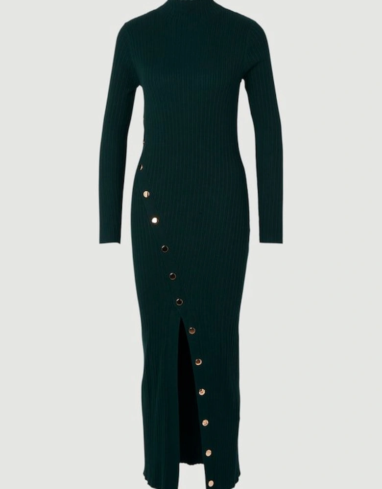 Viscose Blend Popper Detail Split Knit Midi Dress