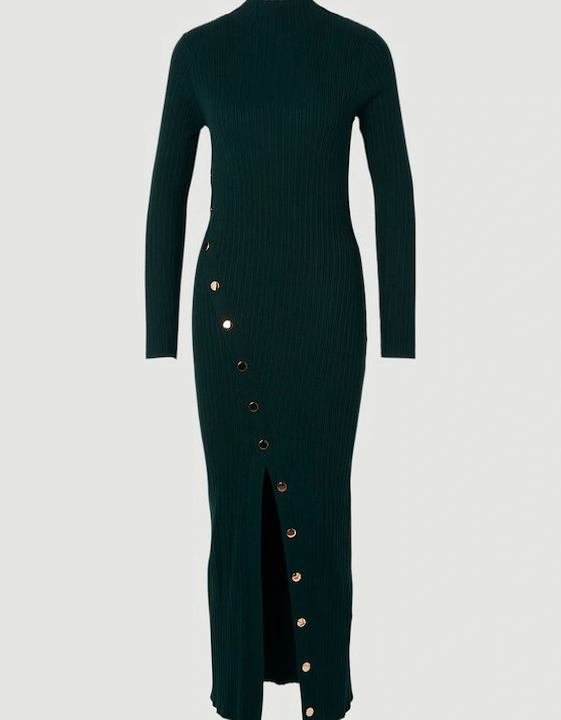 Viscose Blend Popper Detail Split Knit Midi Dress