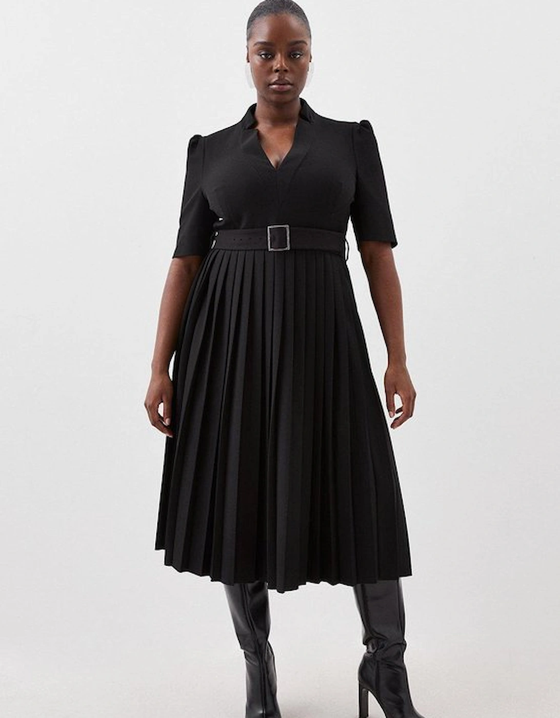 Plus Size Structured Crepe Forever Pleat Dress, 2 of 1