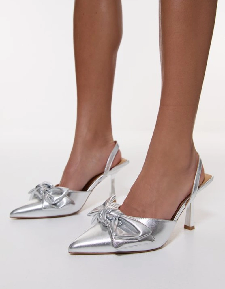 Metallic Pu Extreme Bow Slingback Court Heel