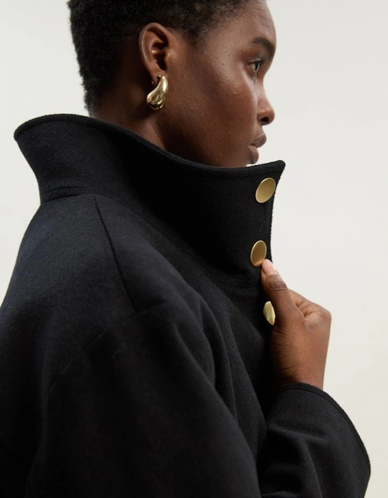 Brushed Wool  Funnel Neck Tailored Short Coat