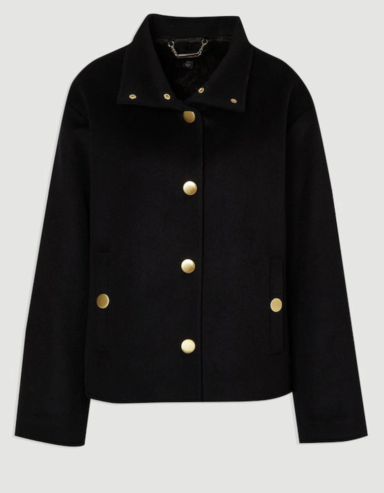 Brushed Wool  Funnel Neck Tailored Short Coat