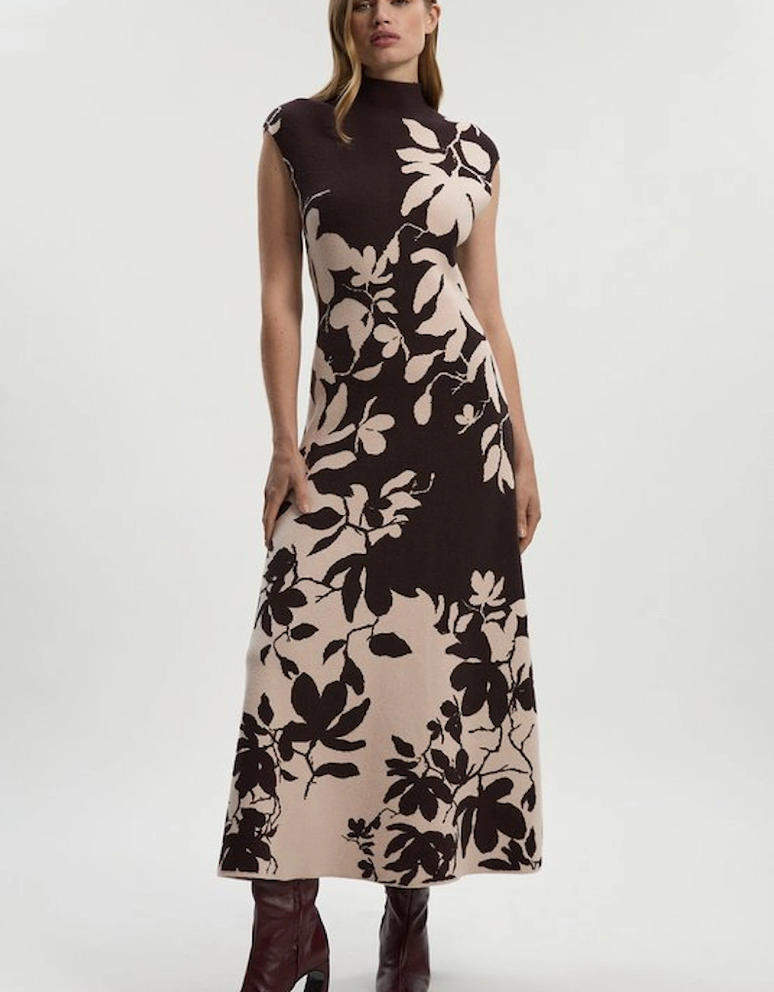 Jacquard Floral Knitted Maxi Dress