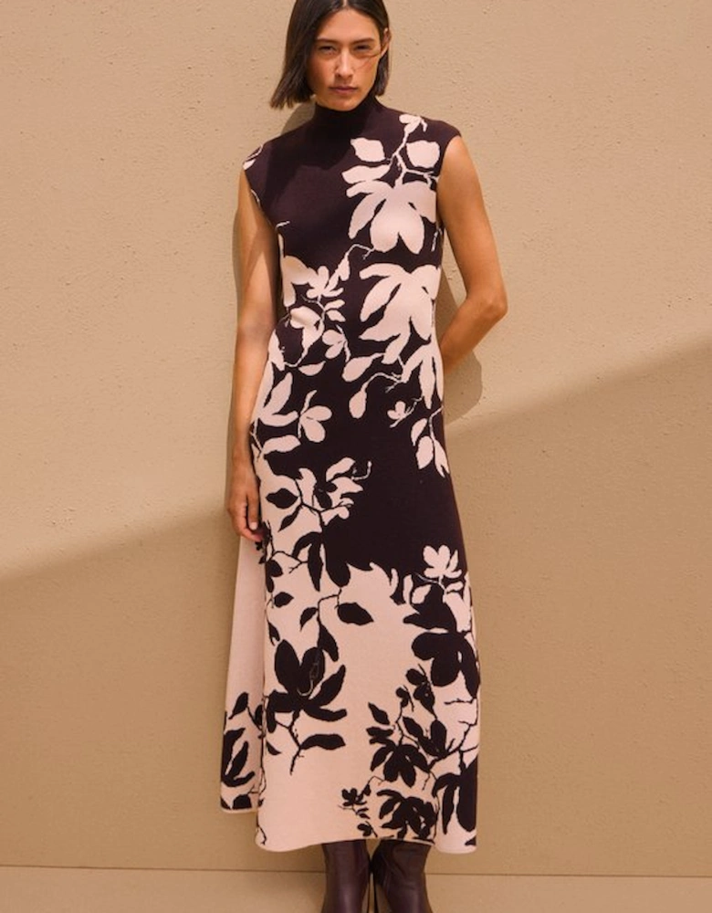 Jacquard Floral Knitted Maxi Dress