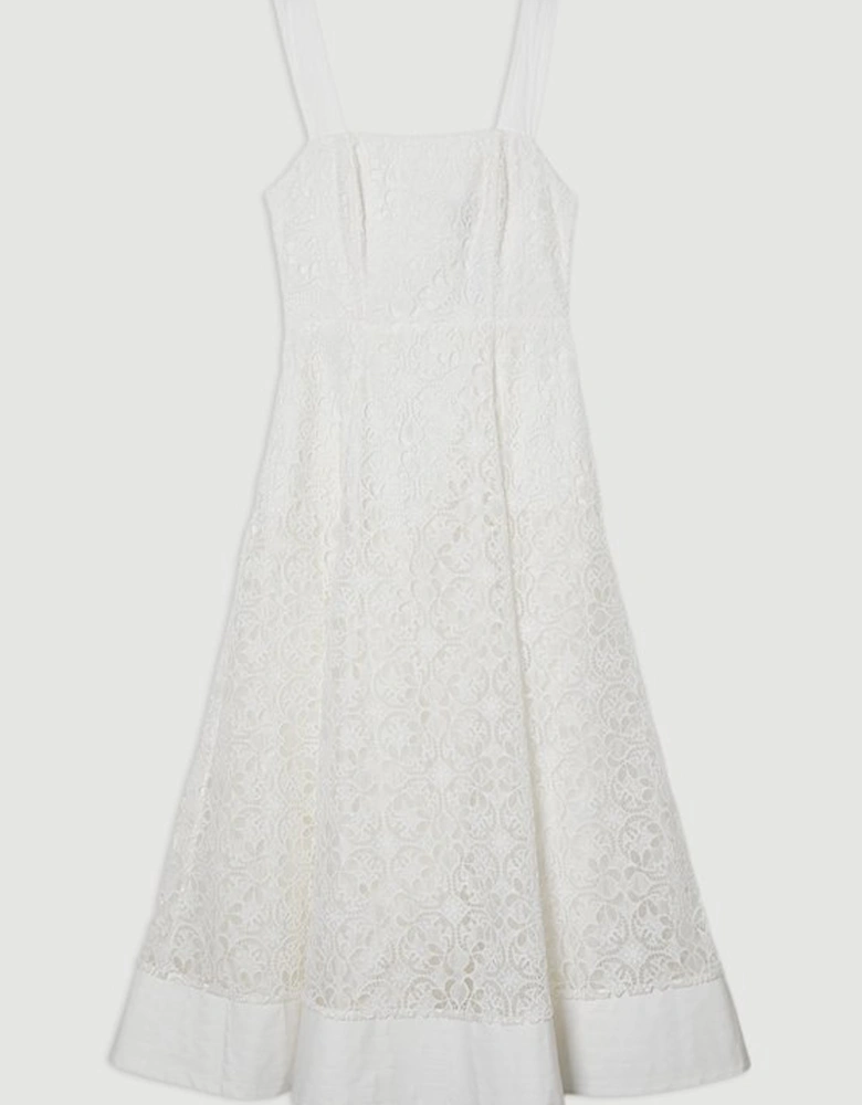Cutwork Embroidery Woven Midi Prom Dress