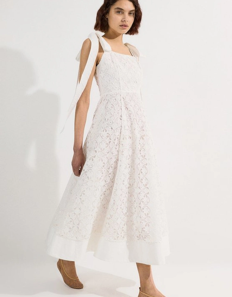 Cutwork Embroidery Woven Midi Prom Dress