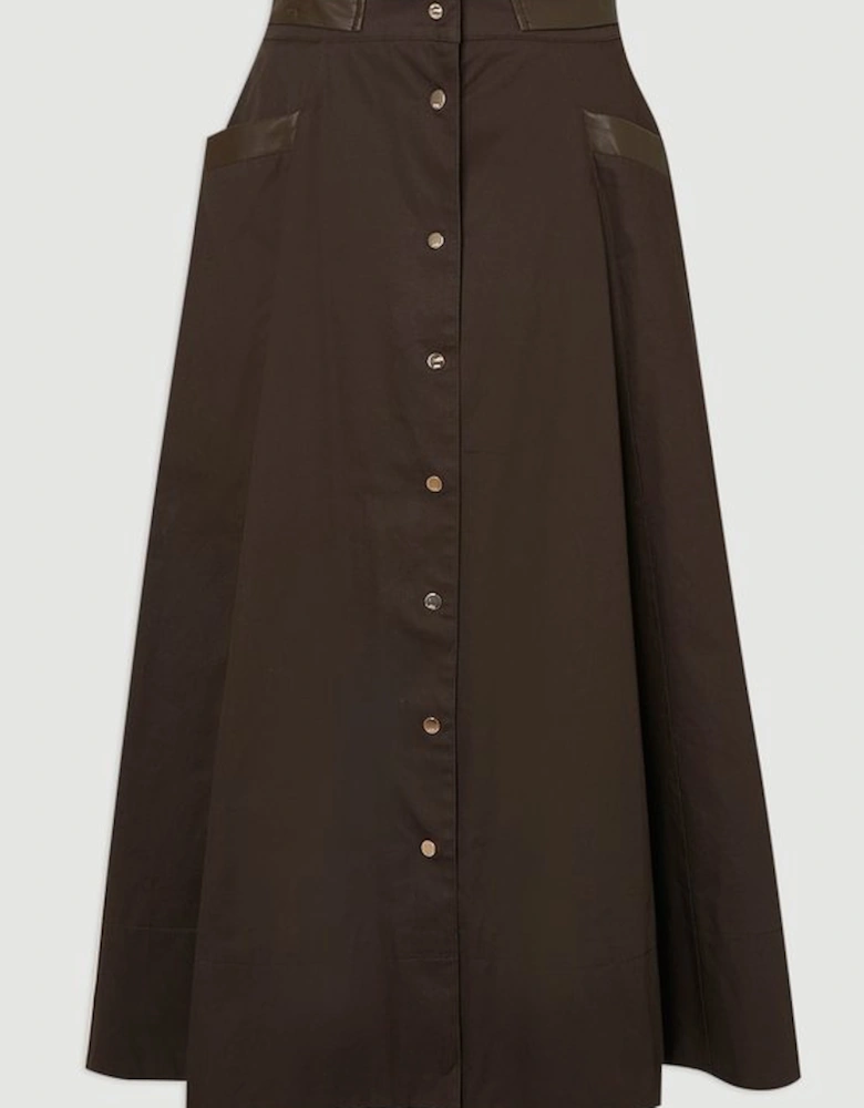 Cotton & Faux Leather Tab Full Maxi Skirt