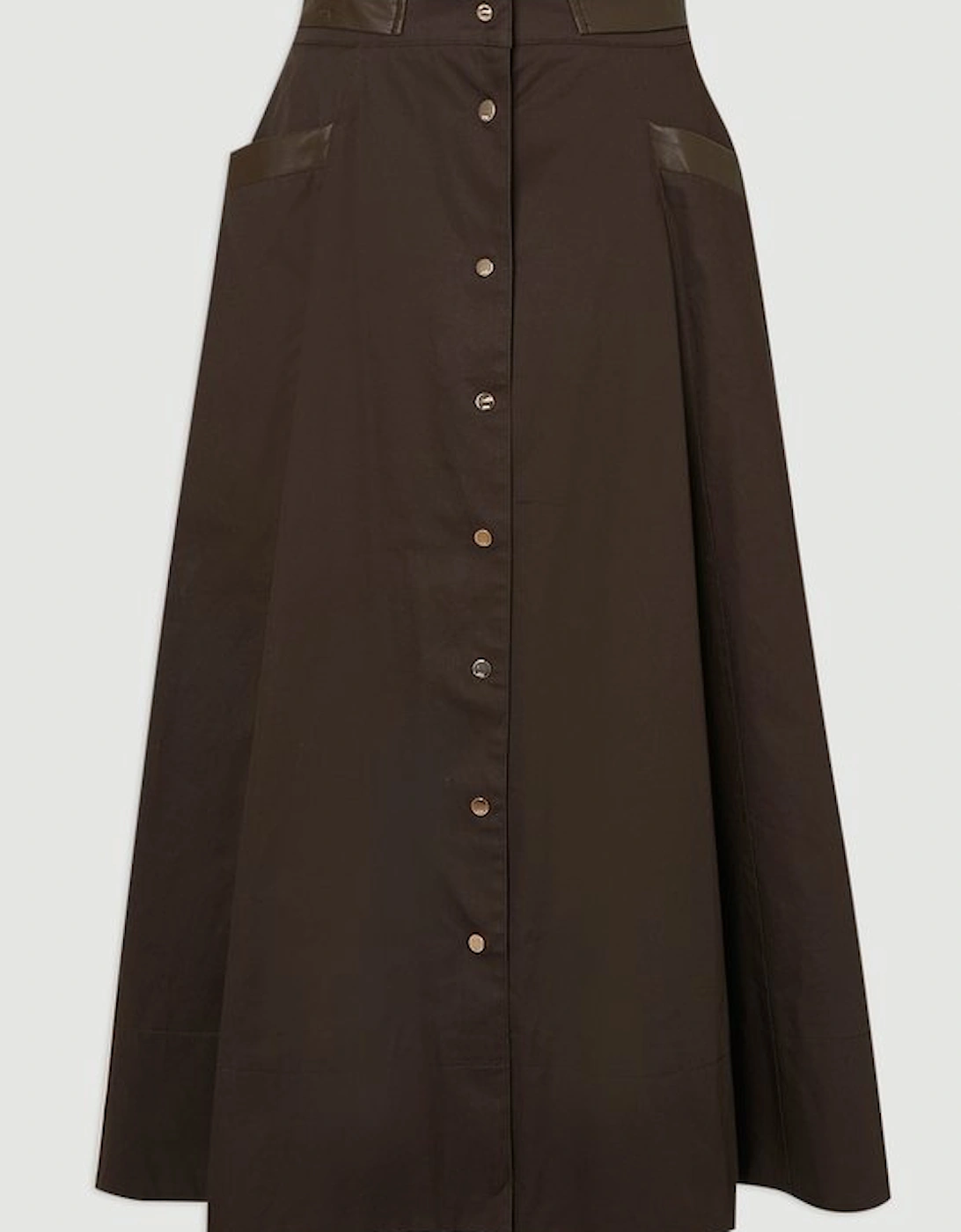Cotton & Faux Leather Tab Full Maxi Skirt