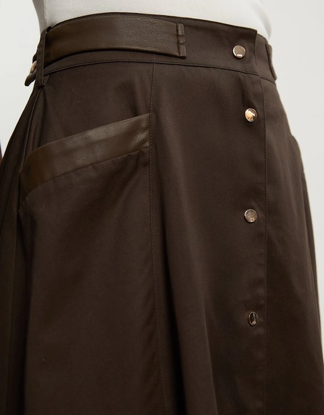 Cotton & Faux Leather Tab Full Maxi Skirt
