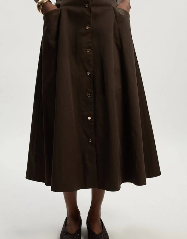 Cotton & Faux Leather Tab Full Maxi Skirt