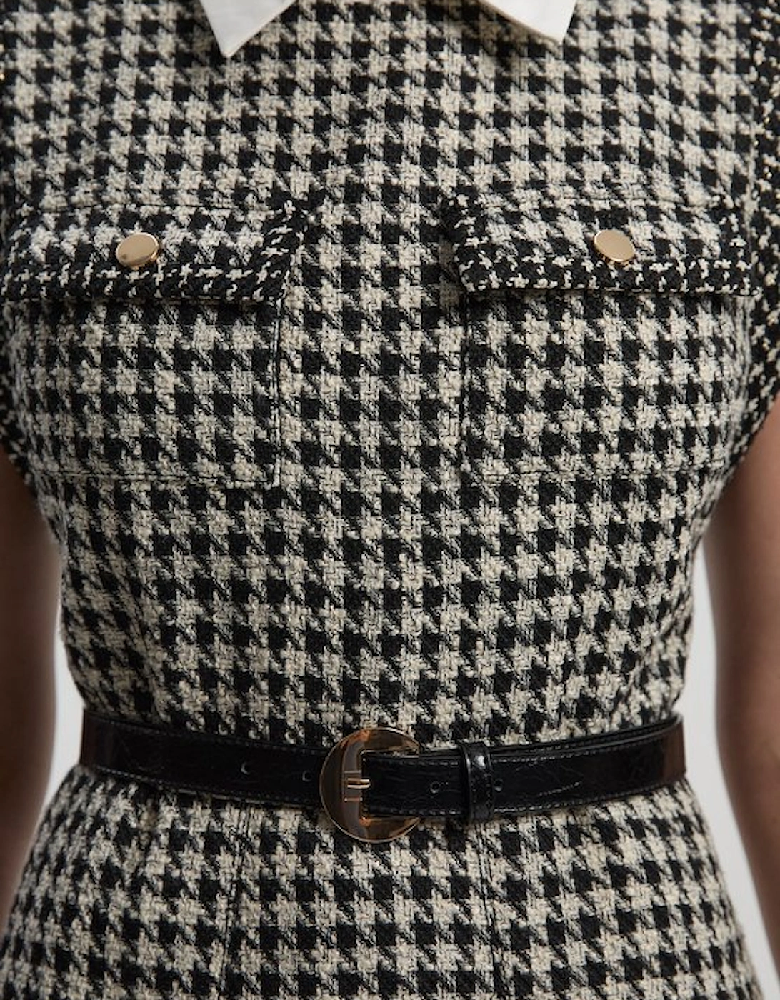 Tall Textured Tweed Contrast Collar Pleated Tailored Mini Dress