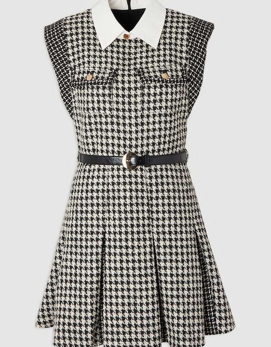 Tall Textured Tweed Contrast Collar Pleated Tailored Mini Dress