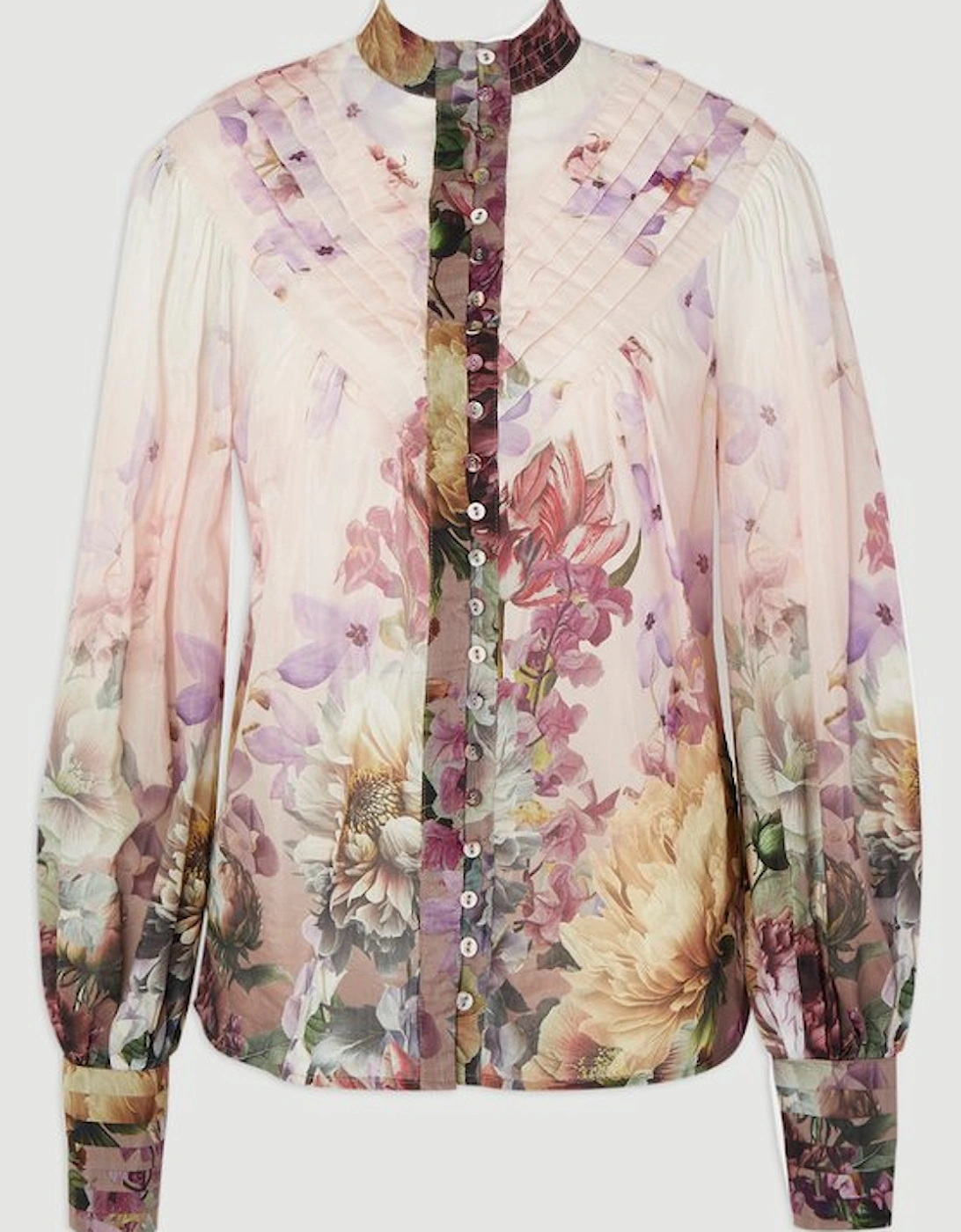 Floral Print Silk Cotton Long Sleeve Woven Blouse
