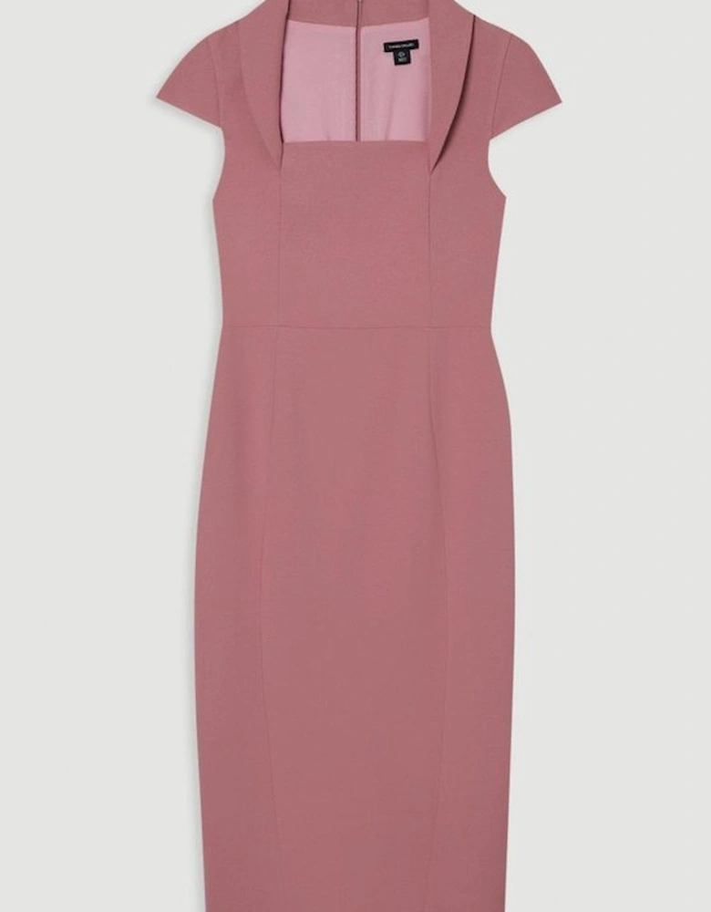 Compact Stretch Square Neck Tailored Pencil Midi Dress