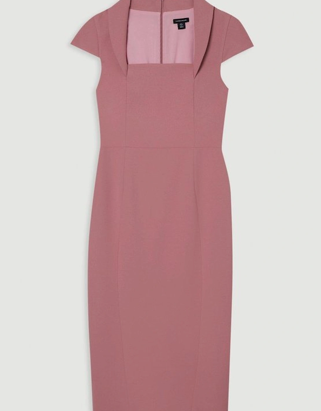 Compact Stretch Square Neck Tailored Pencil Midi Dress