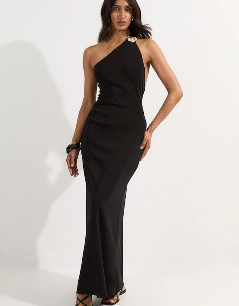 Slinky Backless Knitted Dress With Hardware Detail