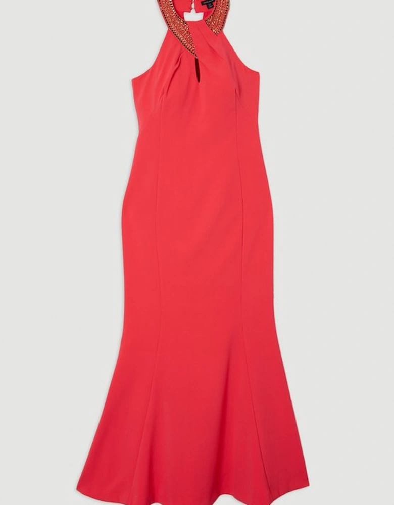Enamel Chain Detail Halter Maxi Dress