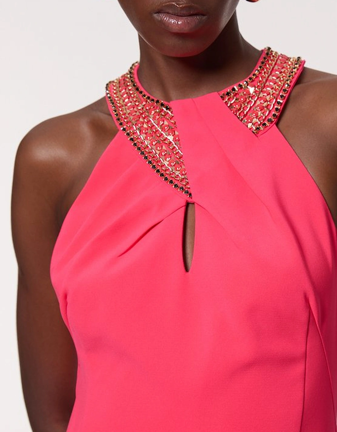 Enamel Chain Detail Halter Maxi Dress