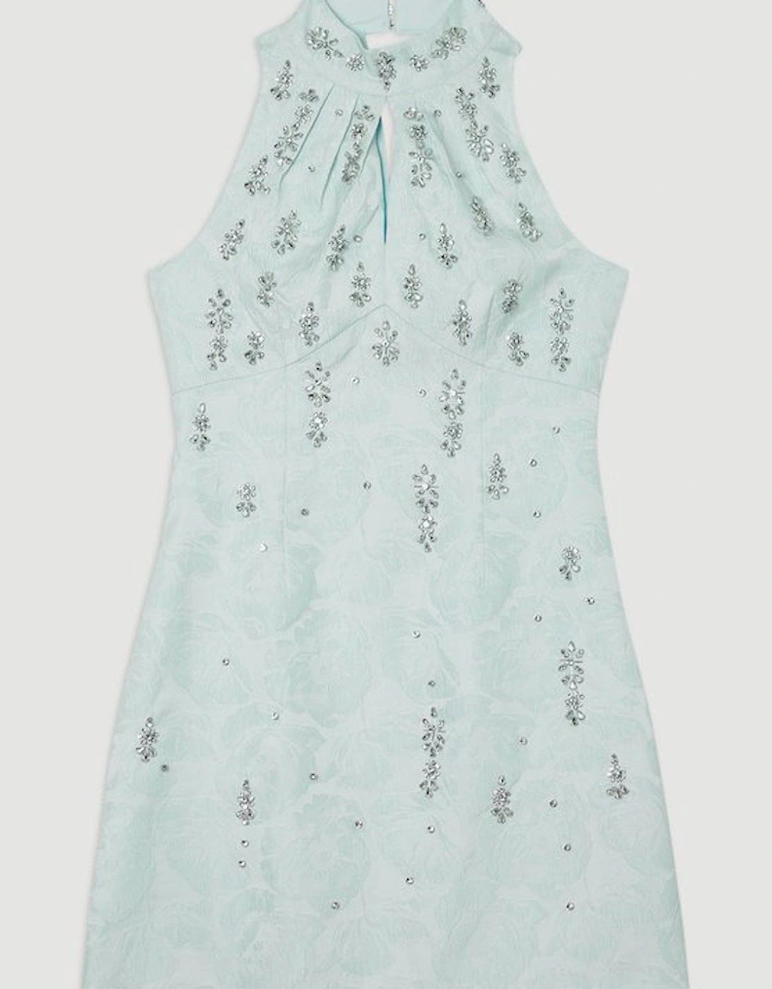 Texture Jacquard Crystal Embellished High Neck Woven Mini Dress