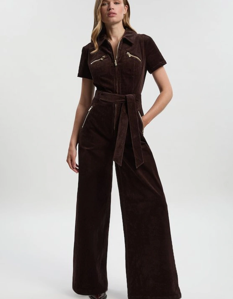 Petite Stretch Cord Wide Leg Jumpsuit