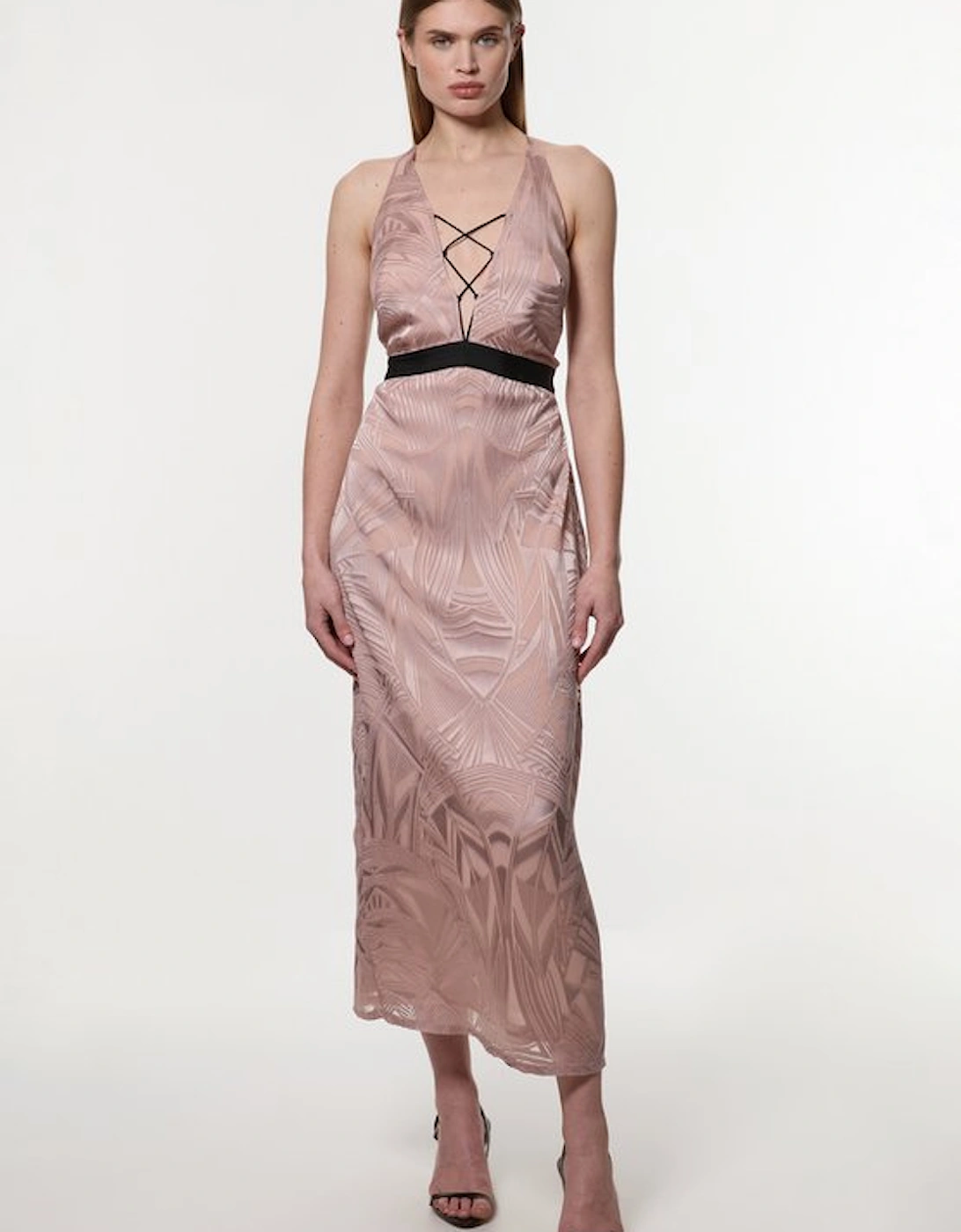 Amelia Graham Burnout Lace Up Detail Woven Column Dress, 5 of 4