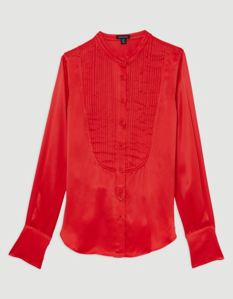 Satin Pintuck Woven Blouse