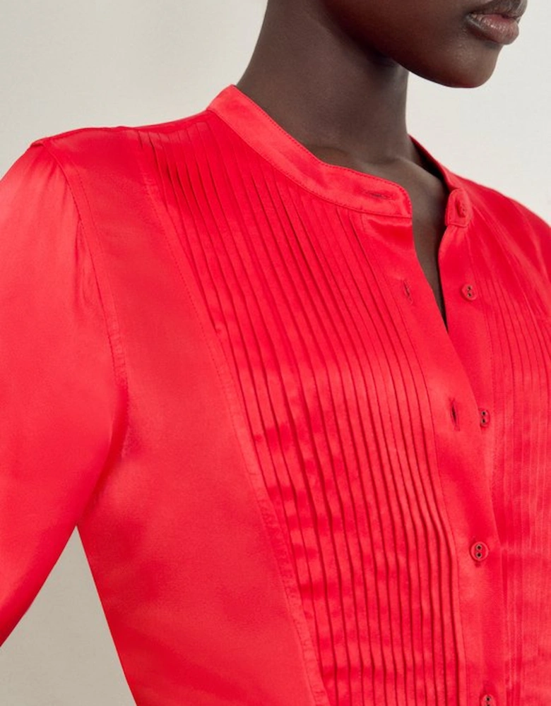 Satin Pintuck Woven Blouse