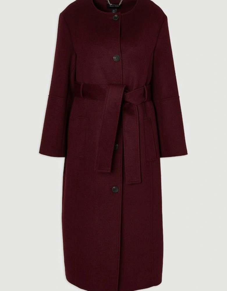 Brushed Wool Single Breasted Belted Tailored Maxi Coat