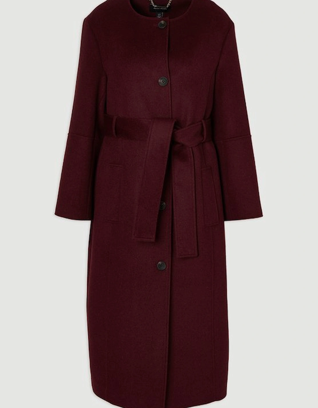 Brushed Wool Single Breasted Belted Tailored Maxi Coat