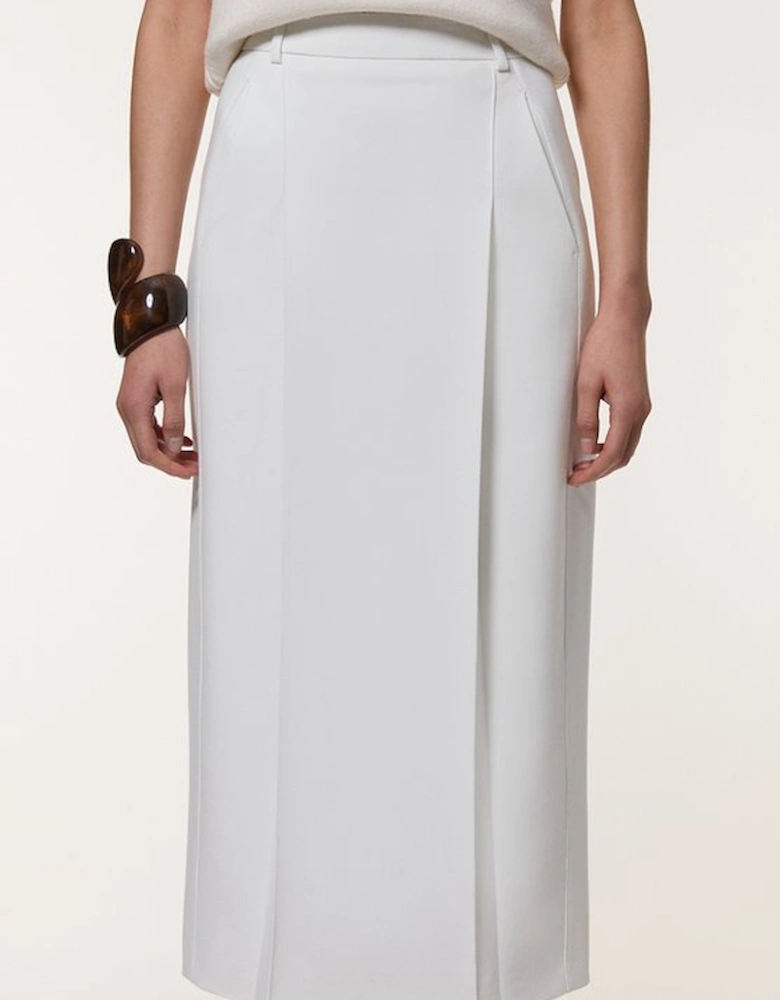 Compact Stetch Contrast Waistband Pencil Midi Skirt