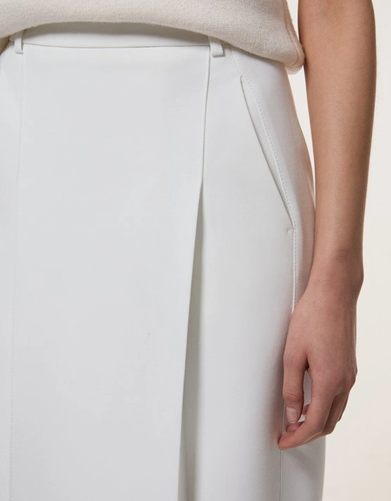 Compact Stetch Contrast Waistband Pencil Midi Skirt