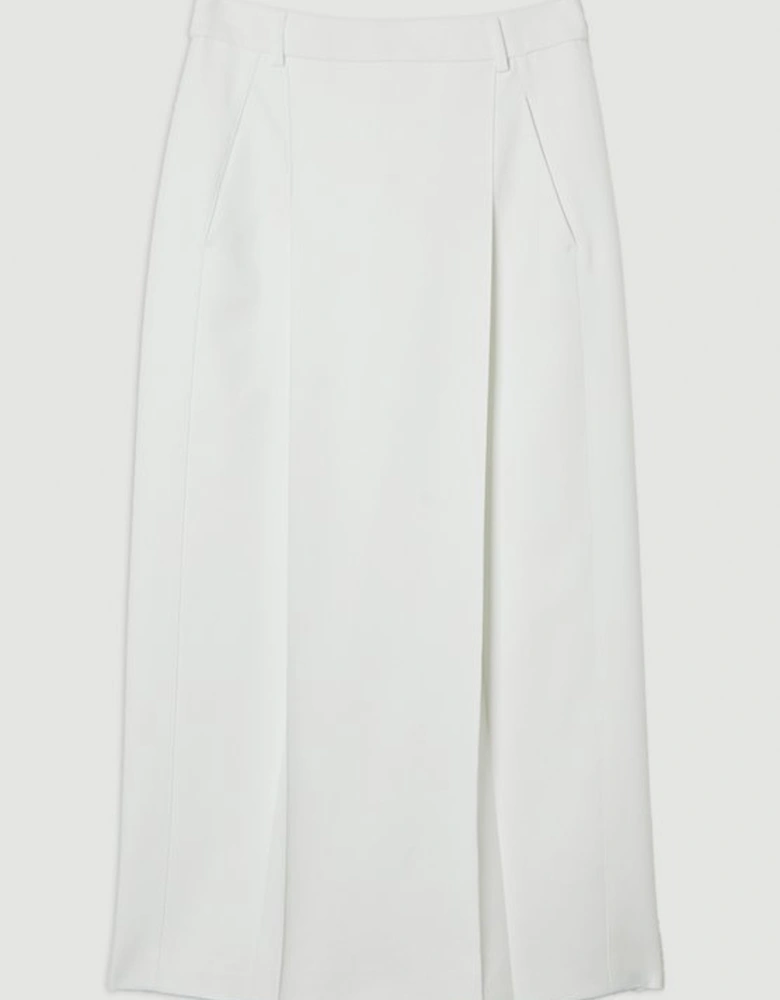 Compact Stetch Contrast Waistband Pencil Midi Skirt