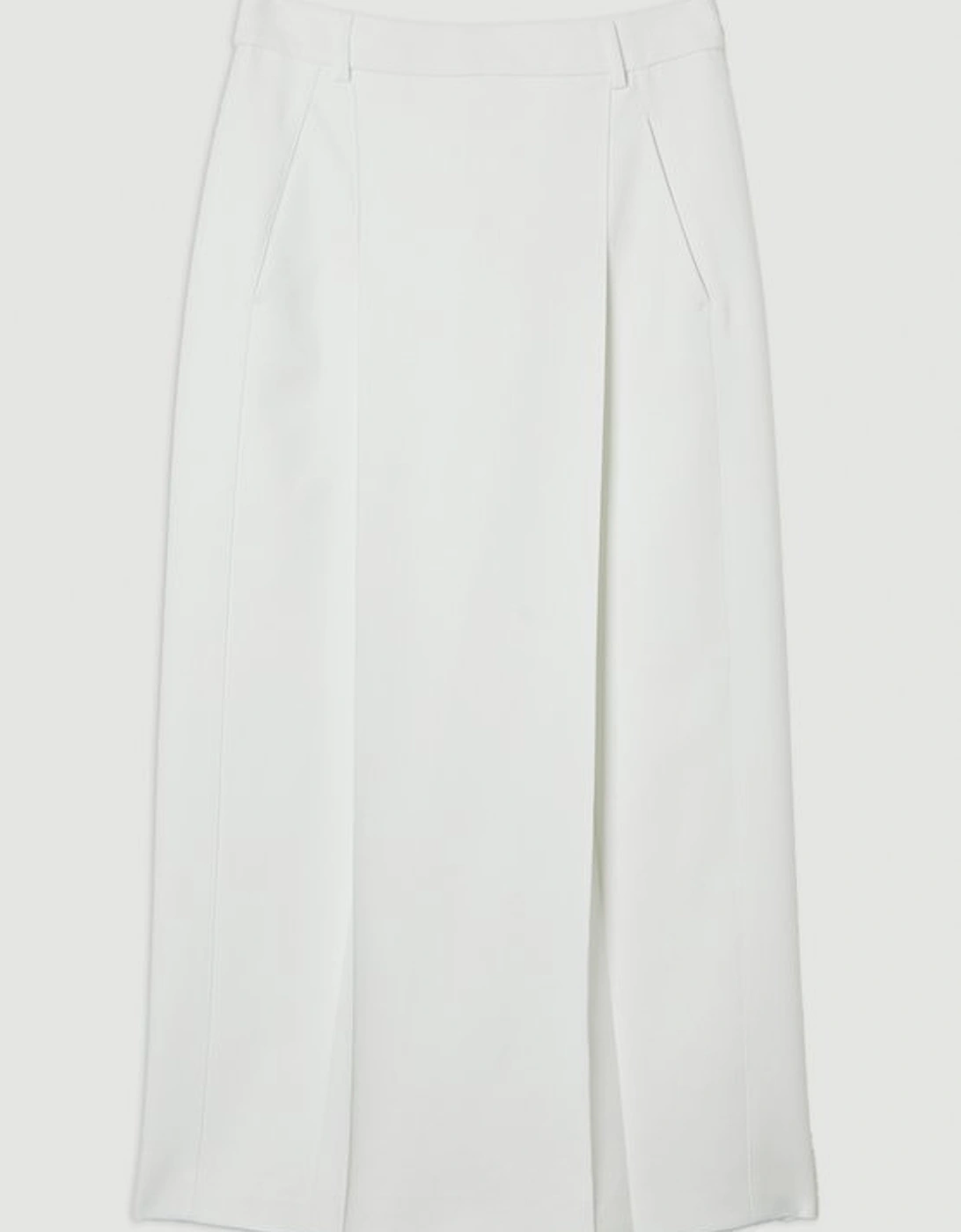 Compact Stetch Contrast Waistband Pencil Midi Skirt