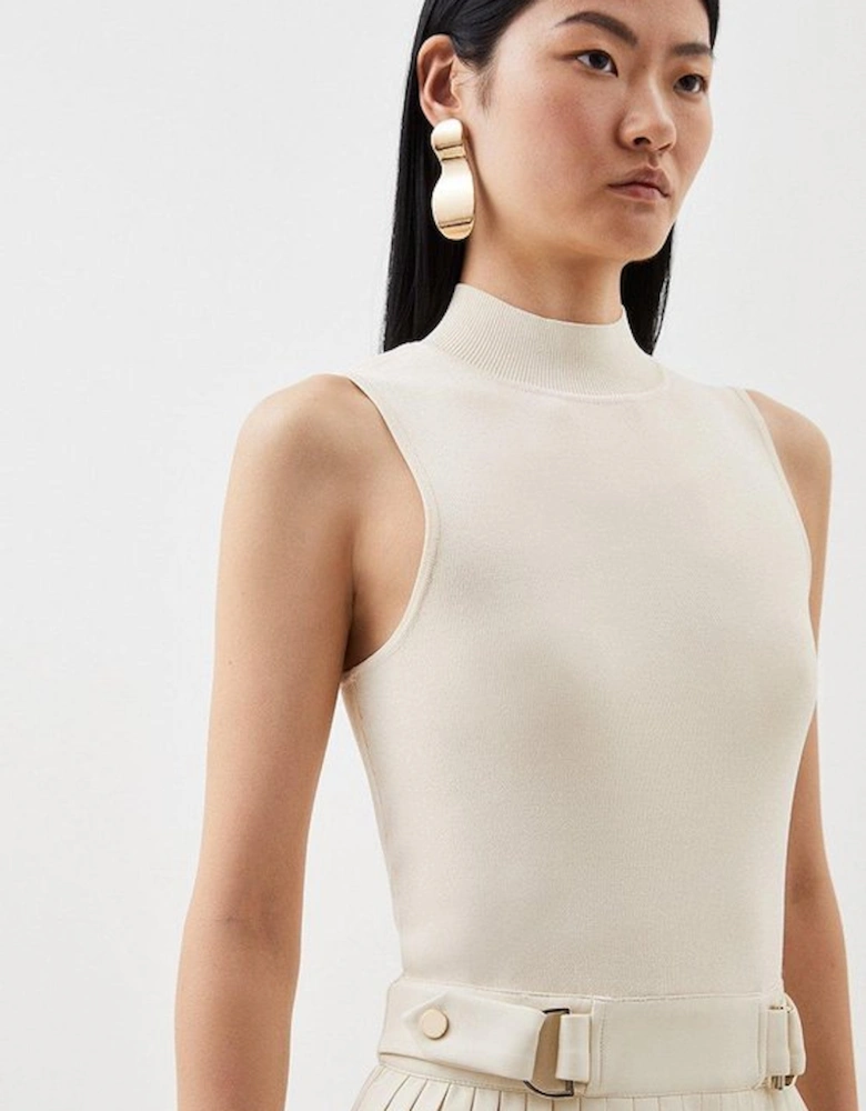 Tall Knitted Midi Dress With Pu Detailing