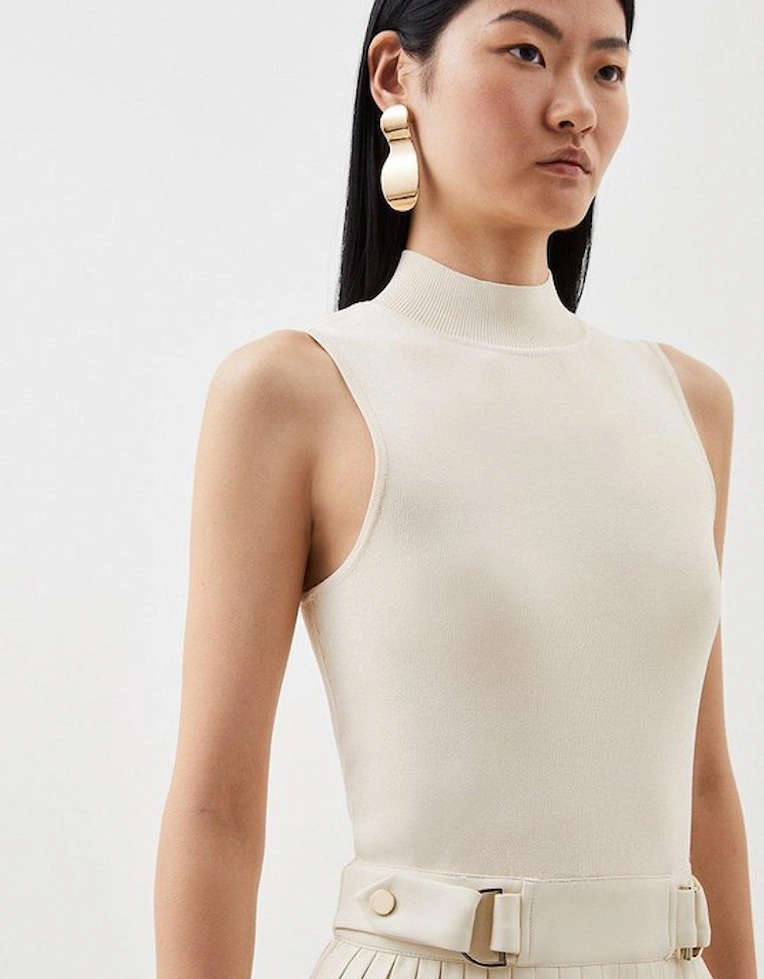 Tall Knitted Midi Dress With Pu Detailing
