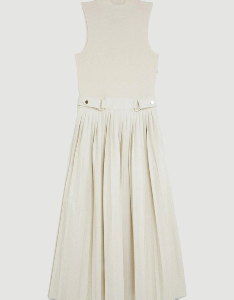 Tall Knitted Midi Dress With Pu Detailing