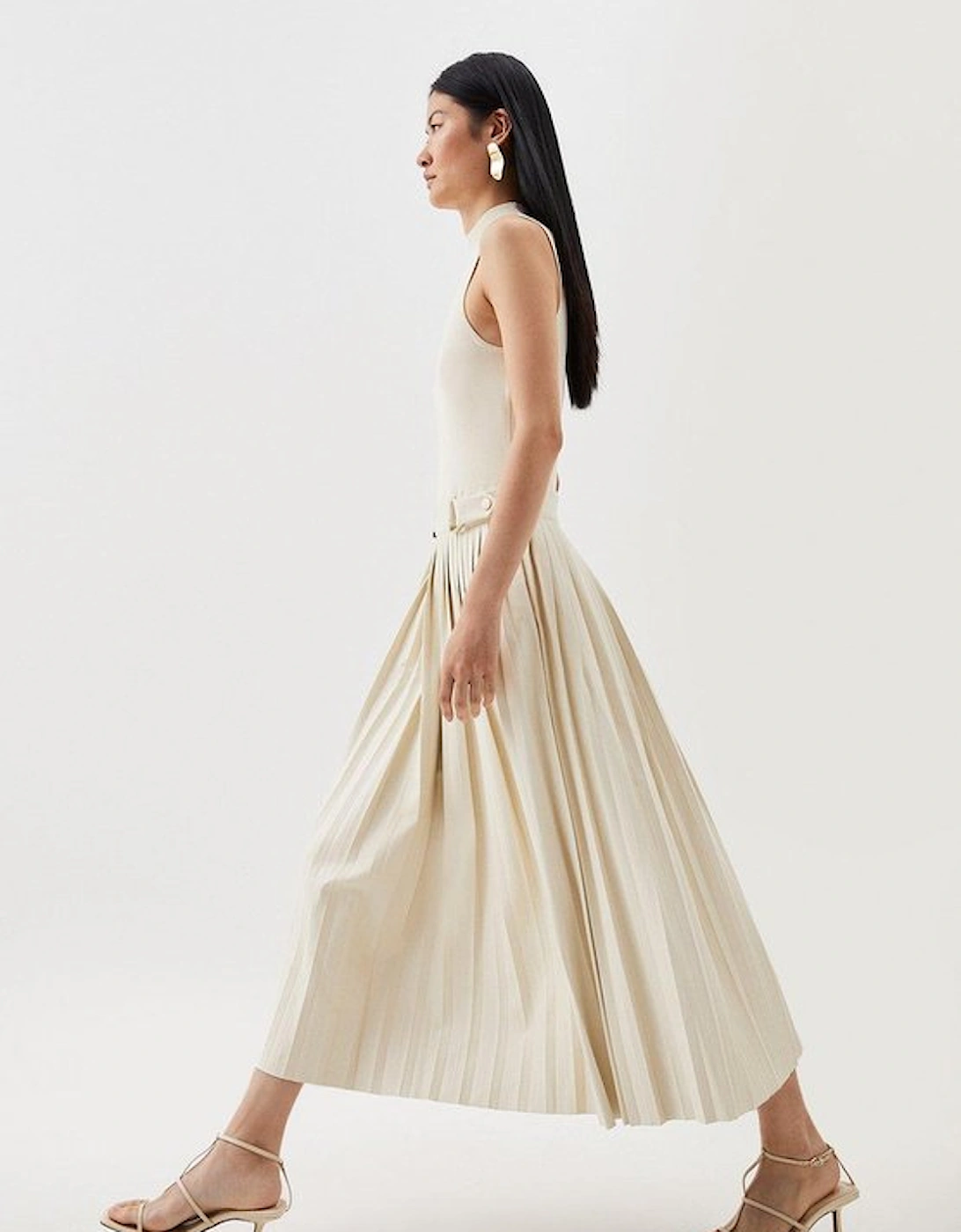 Tall Knitted Midi Dress With Pu Detailing