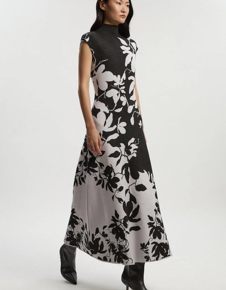 Jacquard Floral Knitted Maxi Dress