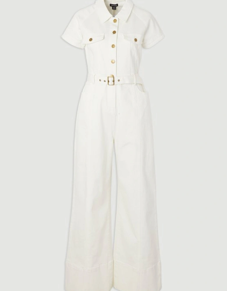 Denim Corset Waist Detail Wide Leg Jumpsuit