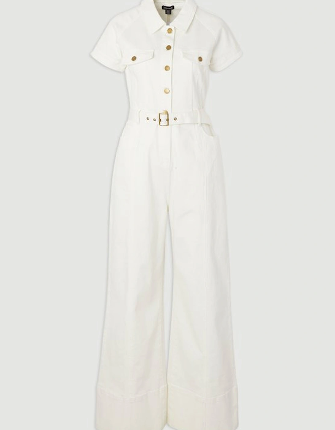 Denim Corset Waist Detail Wide Leg Jumpsuit