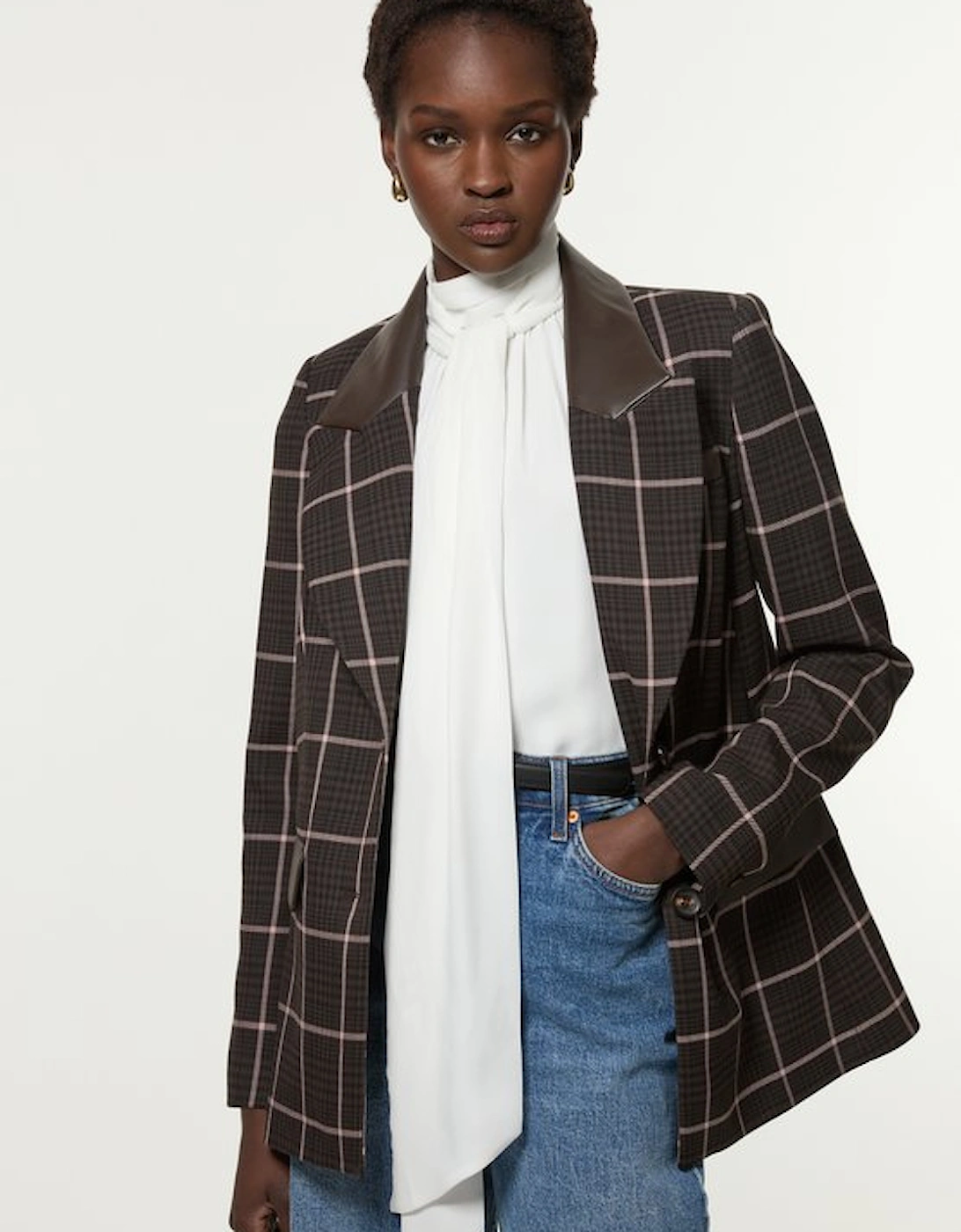 Tall Check Pu Mix Tailored Jacket, 5 of 4