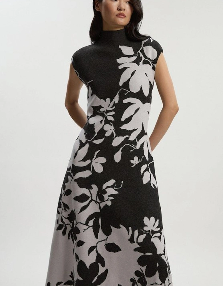 Jacquard Floral Knitted Maxi Dress