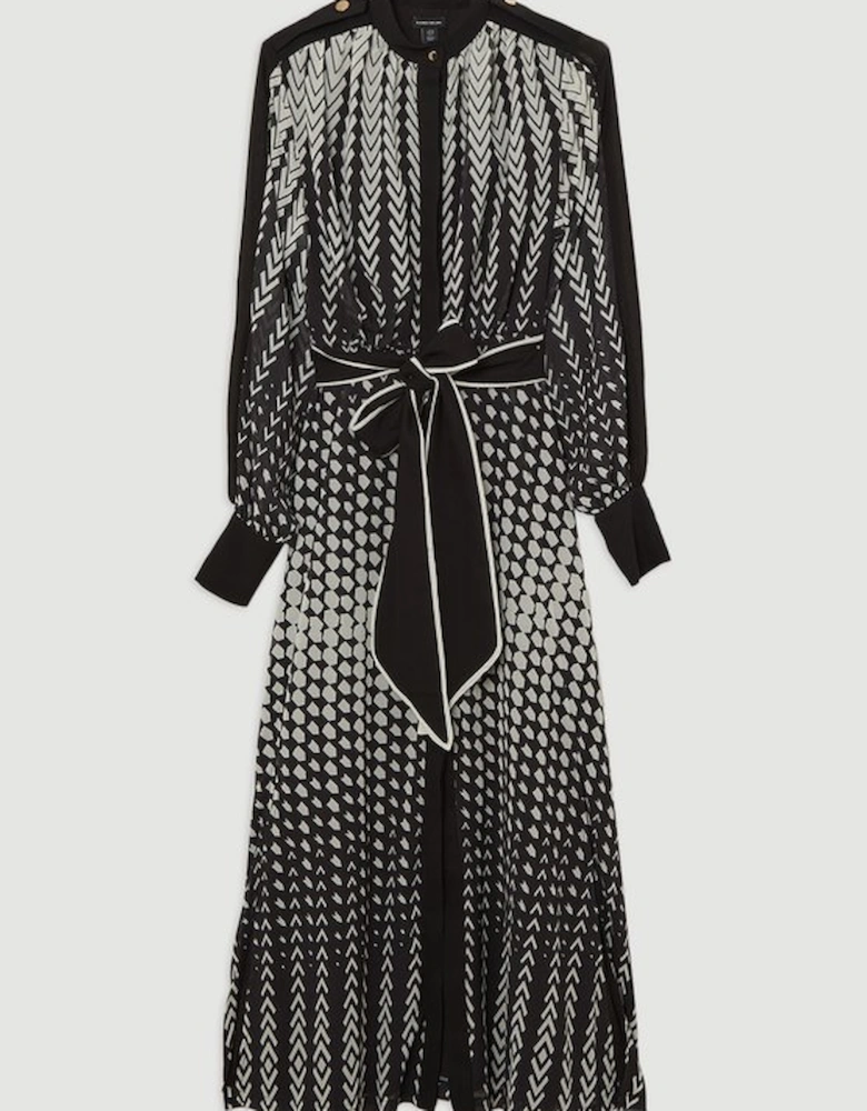 Tipped Border Print Georgette Maxi Dress