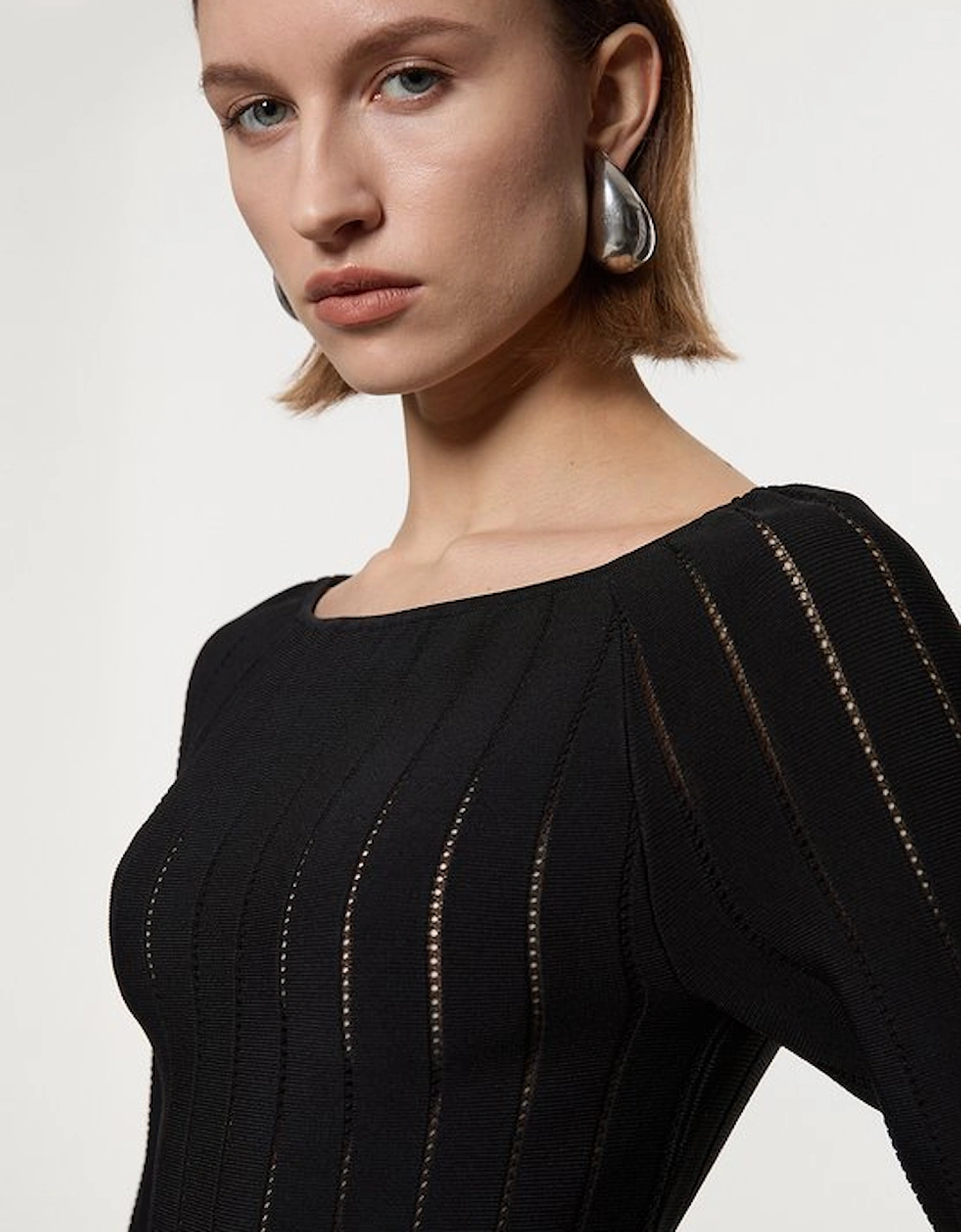 Pointelle Stitch Fit And Flare Knitted Dress