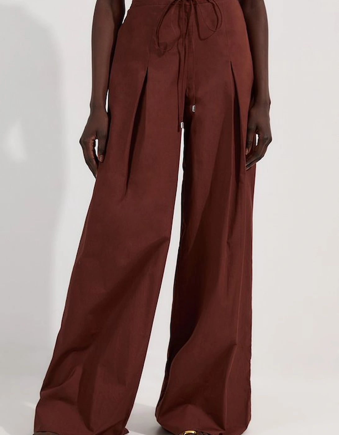 Shirred Cotton Wide Leg Woven Trouser