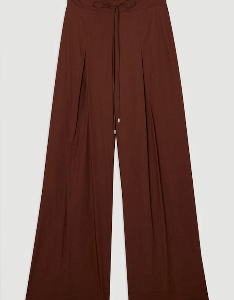 Shirred Cotton Wide Leg Woven Trouser