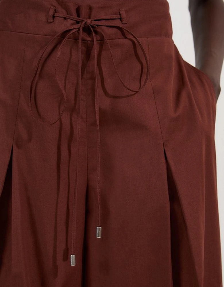 Shirred Cotton Wide Leg Woven Trouser