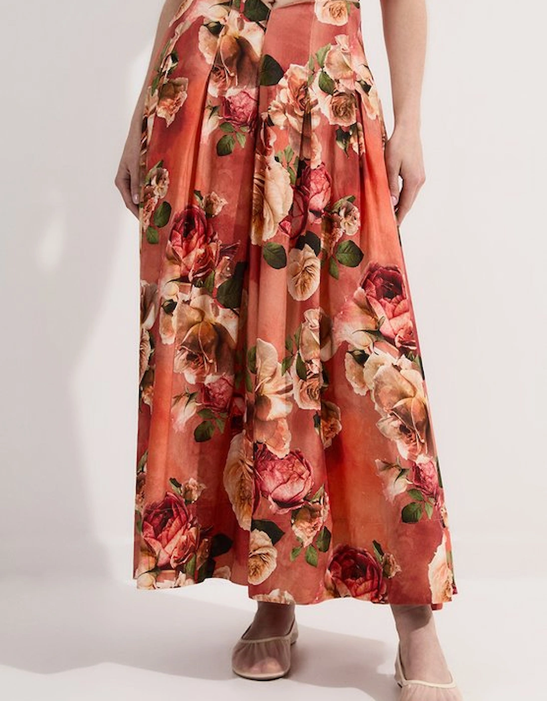 Floral Viscose Linen High Waisted Woven Maxi Skirt