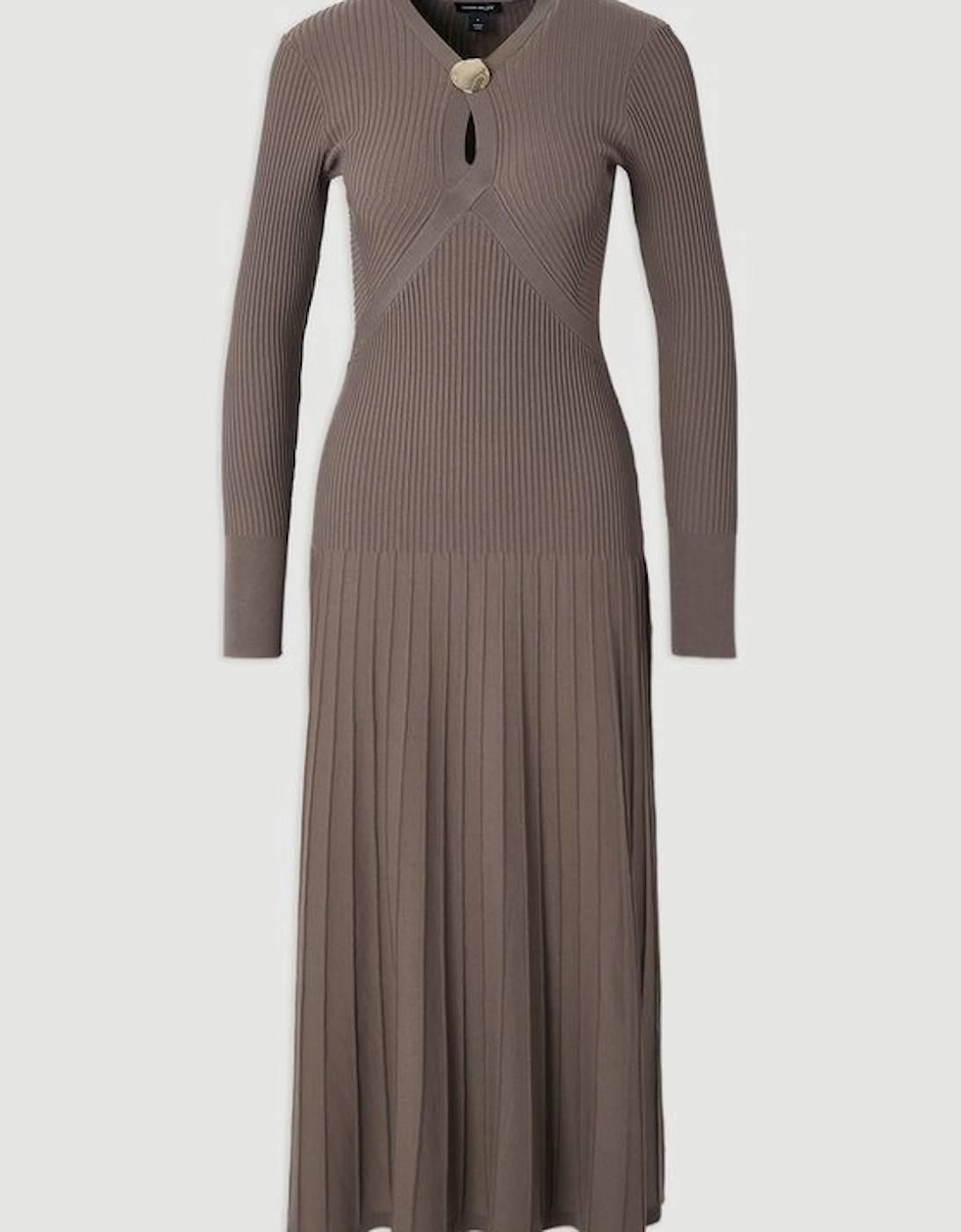 Rib Knit Trim Detail Full Skirt Midi Dress